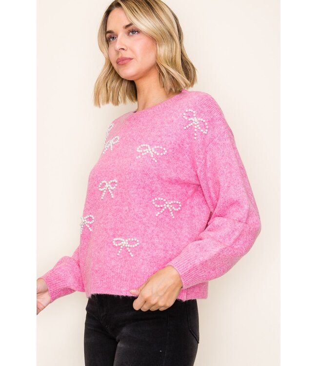 Ruby Pink Pearl Bow Sweater