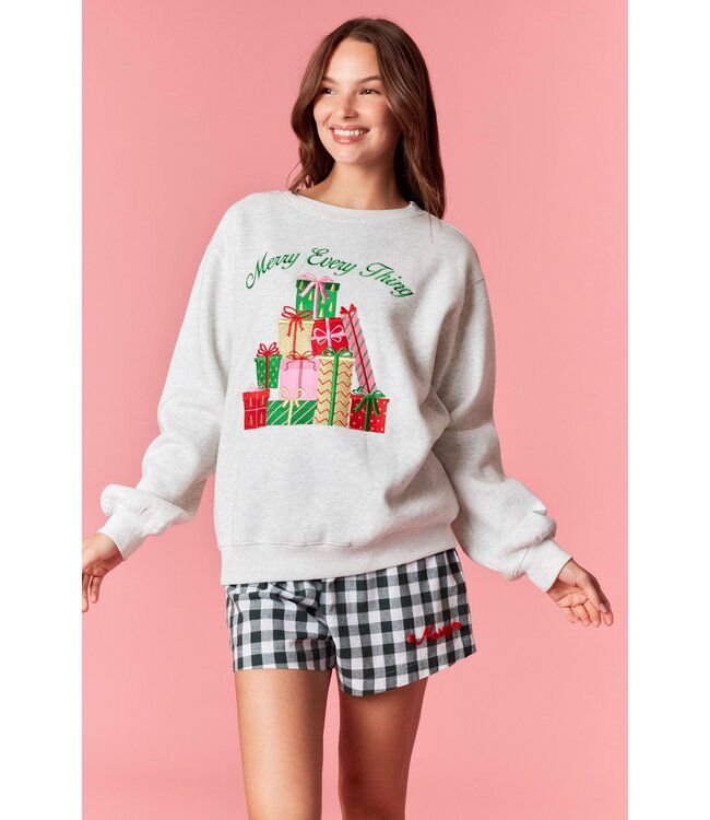 Merry Every Thing Grey Embroidered Sweatshirt