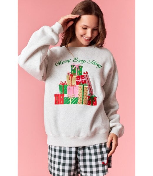 Peach Love California Merry Every Thing Grey Embroidered Sweatshirt