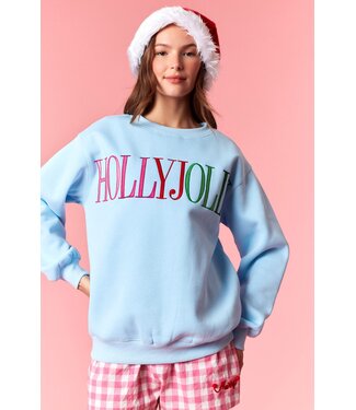 Peach Love California Holly Jolly Light Blue Embroidered Sweatshirt