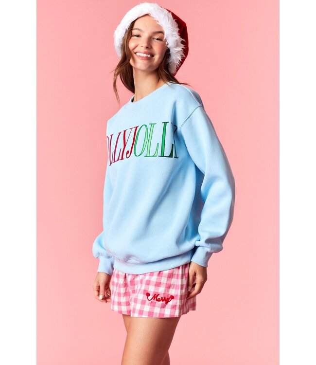 Holly Jolly Light Blue Embroidered Sweatshirt