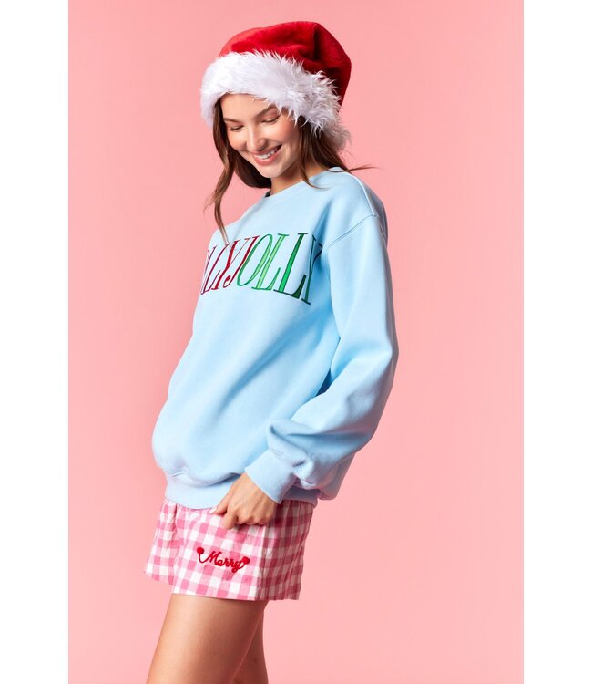 Holly Jolly Light Blue Embroidered Sweatshirt