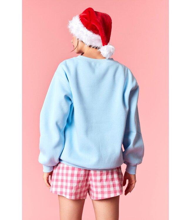 Holly Jolly Light Blue Embroidered Sweatshirt
