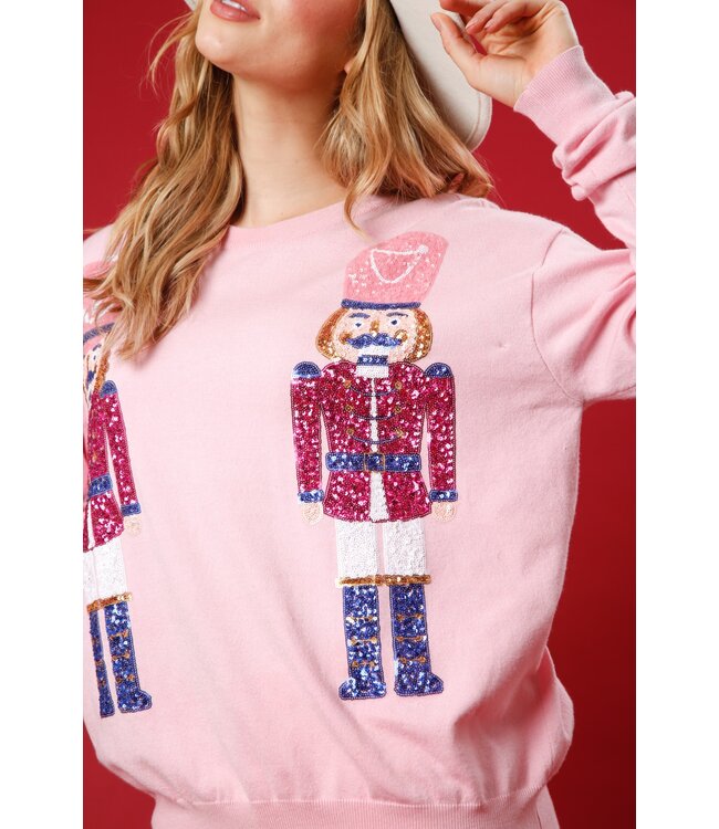 Nutcracker Pink Sequin Embroidered Sweater