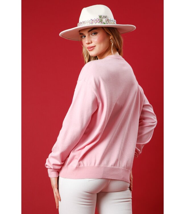 Nutcracker Pink Sequin Embroidered Sweater