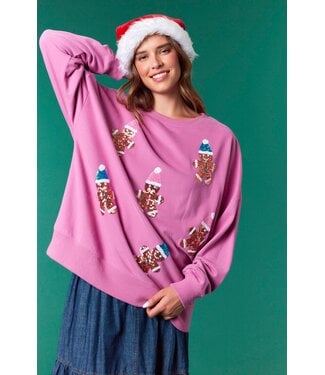 Fantastic Fawn Gingerbread Magenta Sequin Sweater