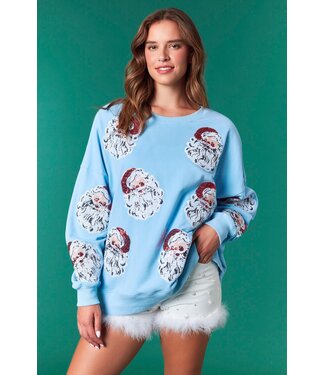 Fantastic Fawn Santa Blue Sequin Sweater