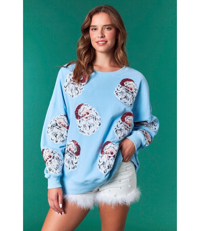 Santa Blue Sequin Sweater