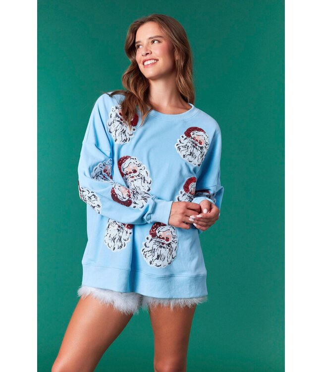 Santa Blue Sequin Sweater