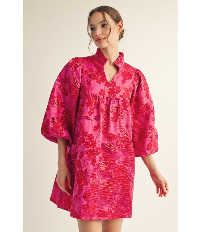 Bev Hot Pink Floral Jacquard Dress