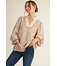 Payton Taupe Boho Leaf Print Blouse