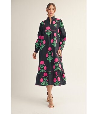 Jodifl Gena Black Floral Midi Dress