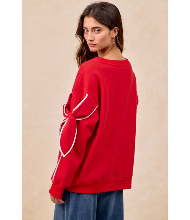 Chelsey Red Bow Fleece Sweatshirt