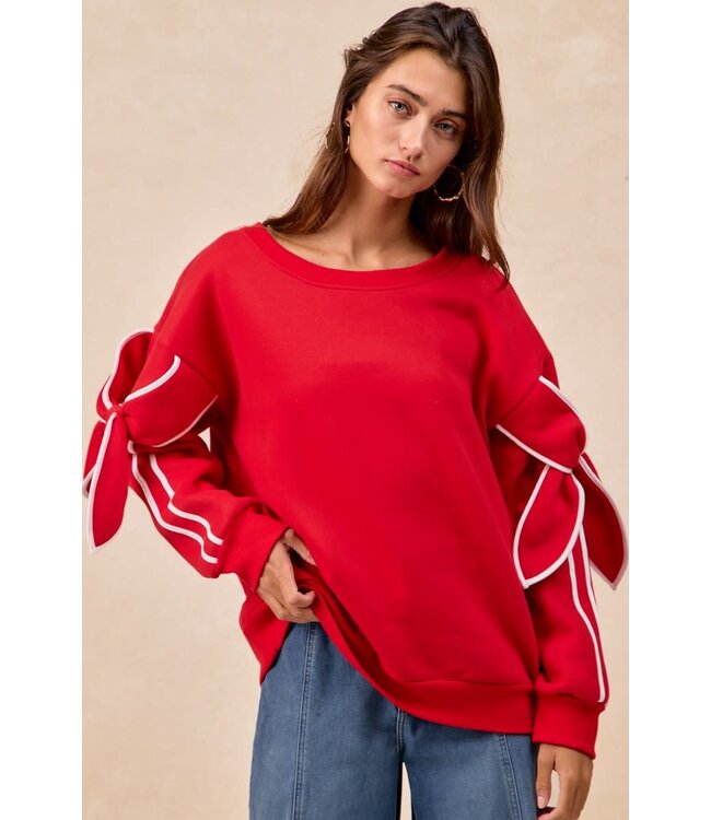 Chelsey Red Bow Fleece Sweatshirt