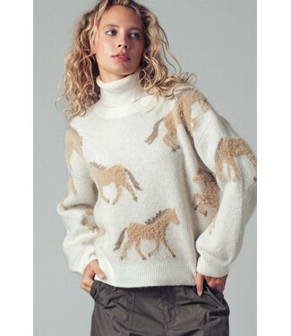 Trend:notes Cash Ivory Galloping Horse Turtleneck Sweater