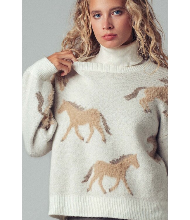 Cash Ivory Galloping Horse Turtleneck Sweater