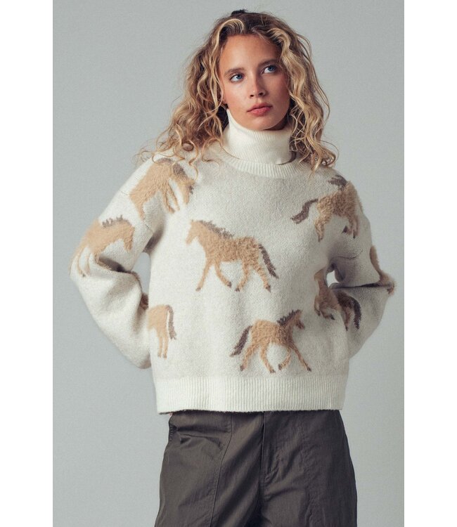 Cash Ivory Galloping Horse Turtleneck Sweater