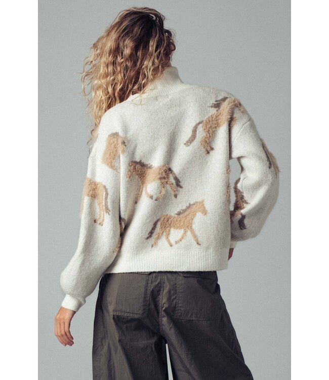Cash Ivory Galloping Horse Turtleneck Sweater