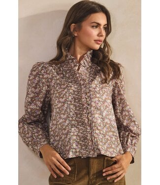 LovLov Brandi Mocha Floral Ruffle Blouse