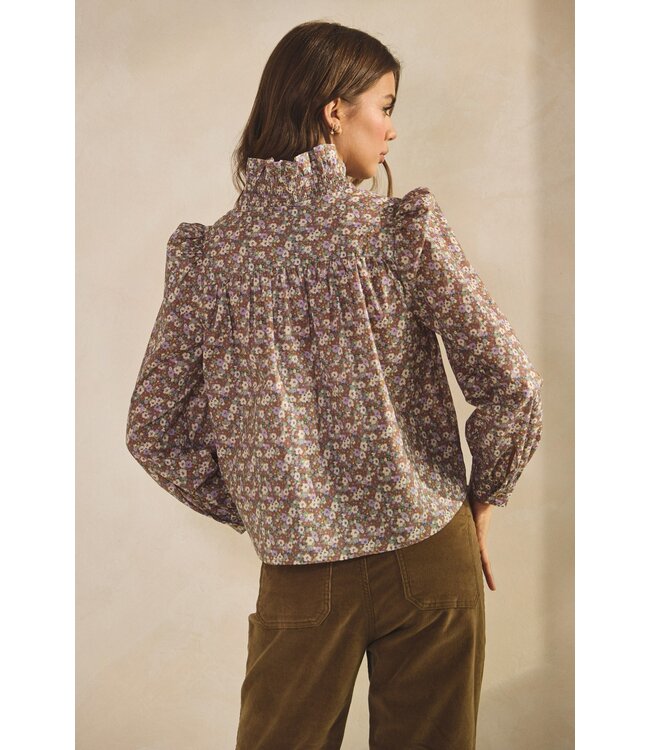 Brandi Mocha Floral Ruffle Blouse