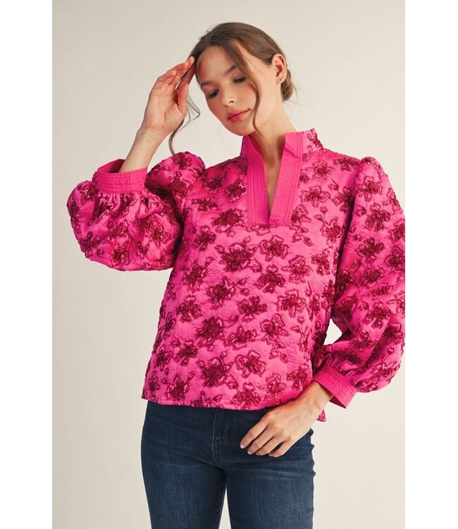 Chantel Hot Pink Jacquard Top