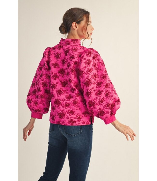 Chantel Hot Pink Jacquard Top