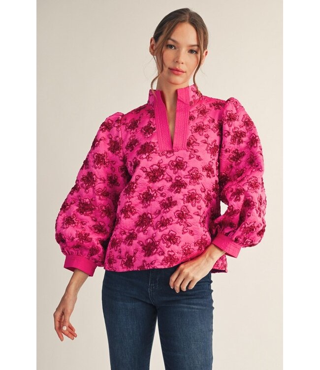 Chantel Hot Pink Jacquard Top