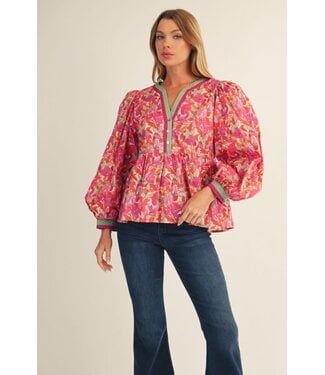 Jodifl Sabrina Magenta Floral Peplum Top