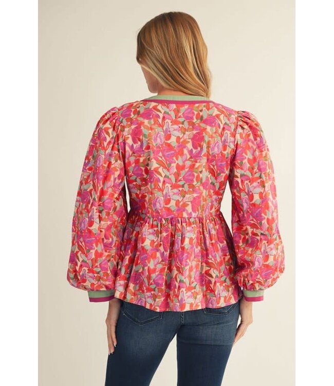 Sabrina Magenta Floral Peplum Top