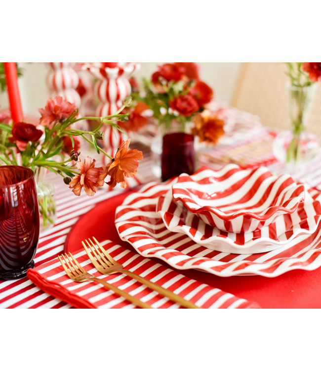 Coton Colors Red Stripe Ruffle Flare Small Bowl