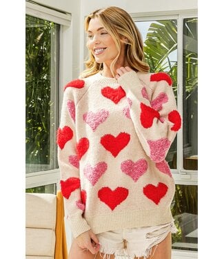 Bibi Heather Oatmeal Heart Sweater