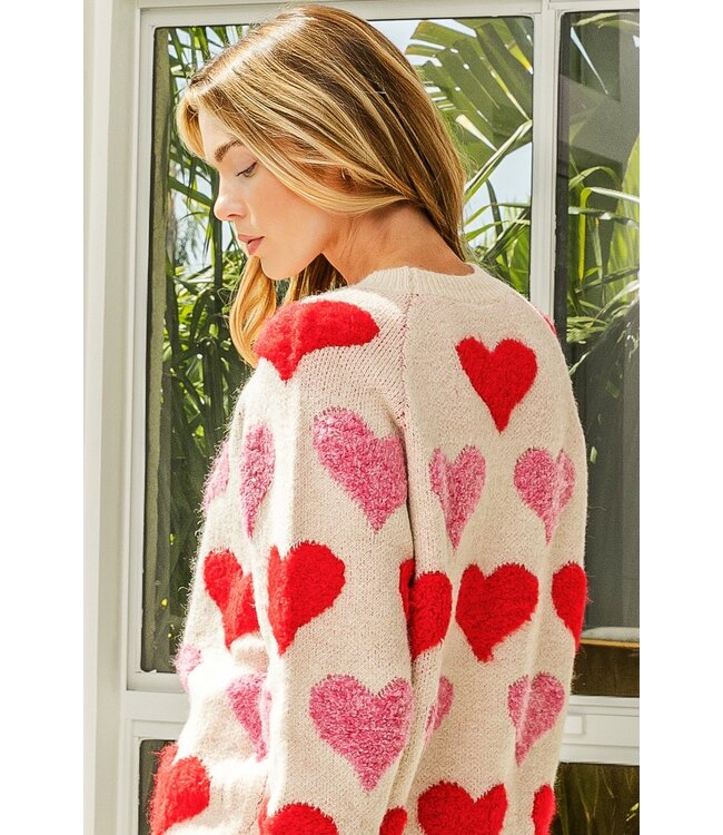 Heather Oatmeal Heart Sweater
