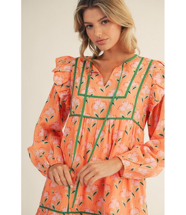 Scarla Tangerine Floral Peasant Dress