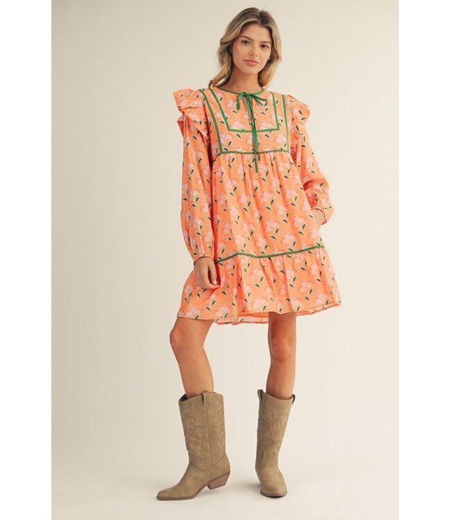 Scarla Tangerine Floral Peasant Dress