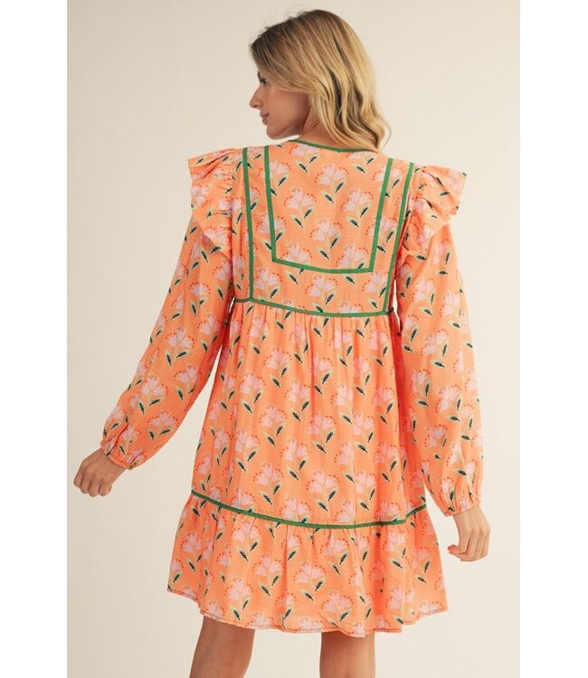 Scarla Tangerine Floral Peasant Dress