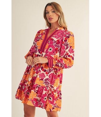 Jodifl Betsy Magenta Floral Babydoll Dress