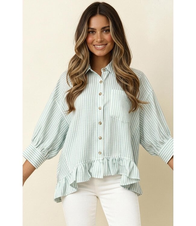 Mindy Light Blue Striped Peplum Top