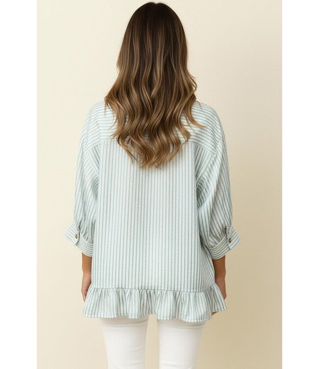 Mindy Light Blue Striped Peplum Top
