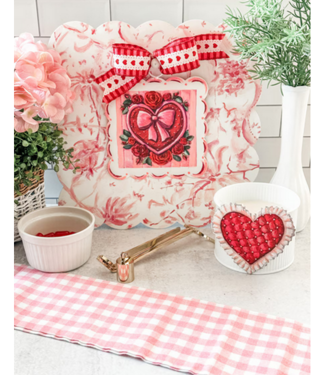 Round Top Mini Scallop Heart & Roses Print