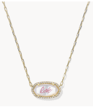 Kendra Scott Design Kendra Scott Elisa Pave Frame Ivory Mother-of-Pearl Love Script Pendant Necklace