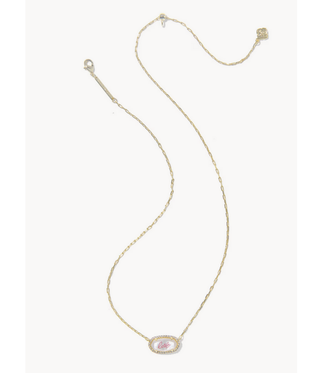 Kendra Scott Elisa Pave Frame Ivory Mother-of-Pearl Love Script Pendant Necklace