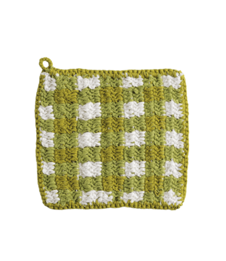 Green Check Crochet Pot Holder