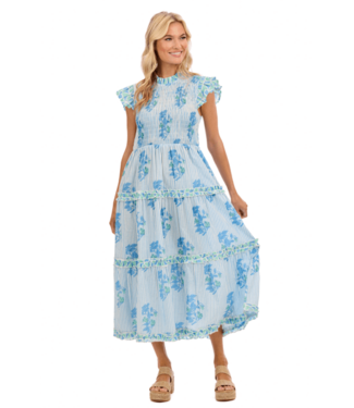 Perin Blue Smocked Midi Dress