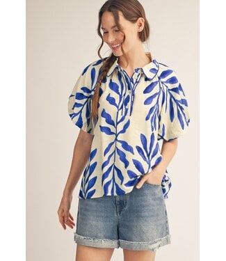 Jodifl Thompson Royal Leaf Print Top