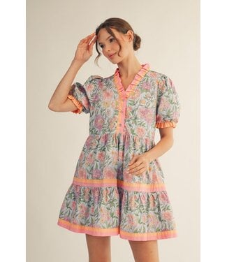 Jodifl Carrie Sky Blue Tiered Floral Dress