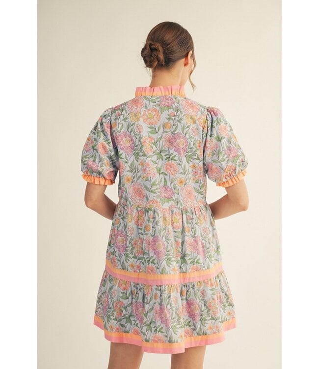 Carrie Sky Blue Tiered Floral Dress