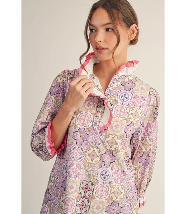Keona Pink Boho Print Shift Dress
