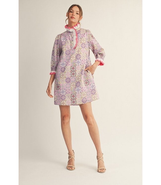 Keona Pink Boho Print Shift Dress