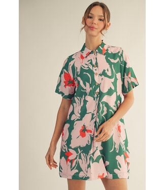 Jodifl Kylin Jade Tropical Floral Shirt Dress