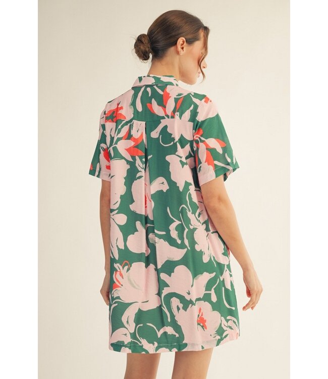Kylin Jade Tropical Floral Shirt Dress
